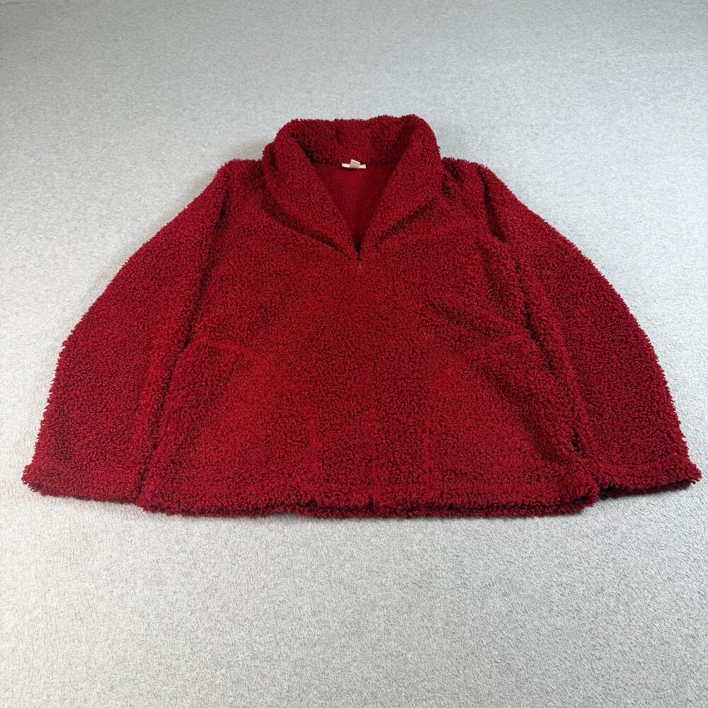 Vintage J Jill Fleece Jacket Women Small Red Collared Full Zip Pocket Cozy Comfy